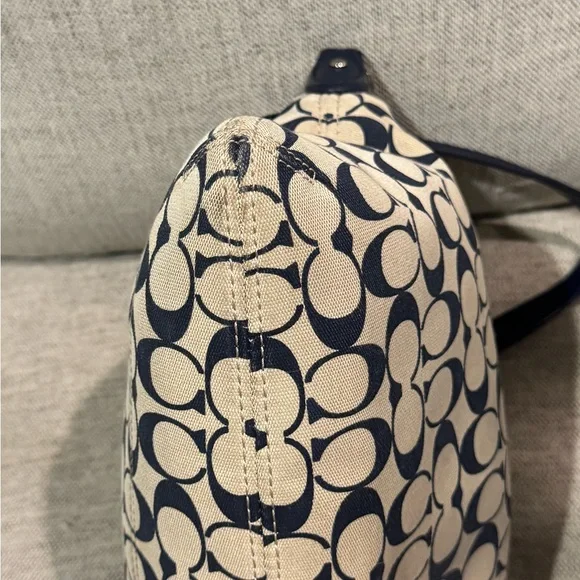 Coach Canvas Shoulder Bag in Navy and Beige - Picture 4 of 10